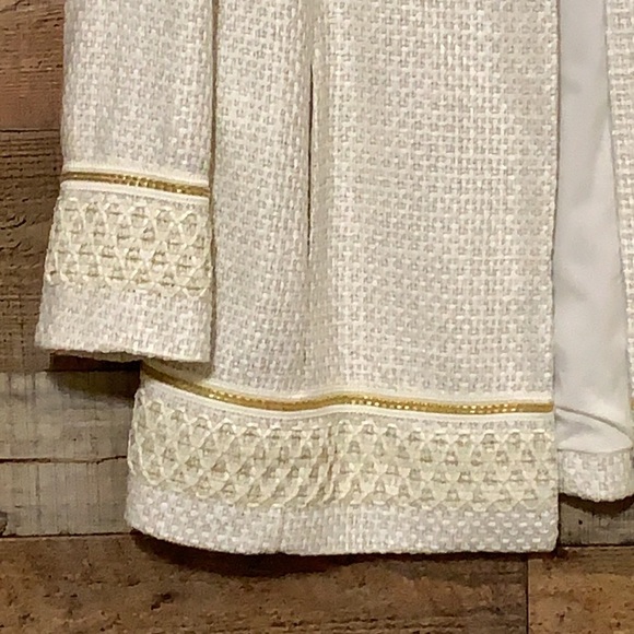 CHICOS Tweed Textured Embellished Trim Tunic Length Jacket Size 2 Large - Picture 4 of 11